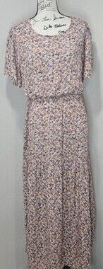 Manydress Womens Casual Floral Print Dress Layered Swing Boho Maxi Pockets Sz L